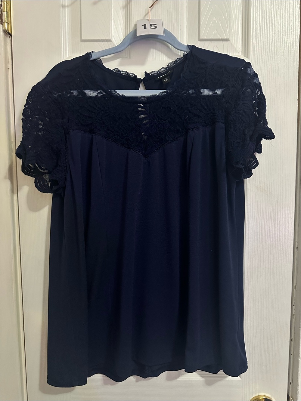 Torrid Navy Blue Studio Knit Lace Yoke Crew Neck Top Size 1